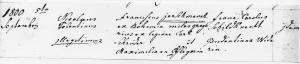 Taufeintrag von Nicolaus Jetschmanek vom 05 September 1800 „Nicolaus Valentin Illegitimus (unehelich) Vater: Franciscus Jerschmenek aus Böhmen Soldat aus dem Carl Schroeder Regiment Mutter: Maximiliana Pfleger“