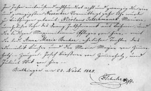 Hochzeitseintrag im Bietinger Kirchenbuch vom 24 November 1828 - Ehe von Nicolaus Jetschmanek und Anna Maria Bucher